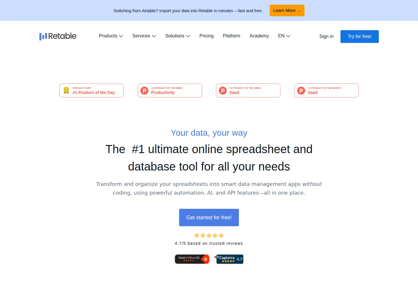 Screenshot of retable.io