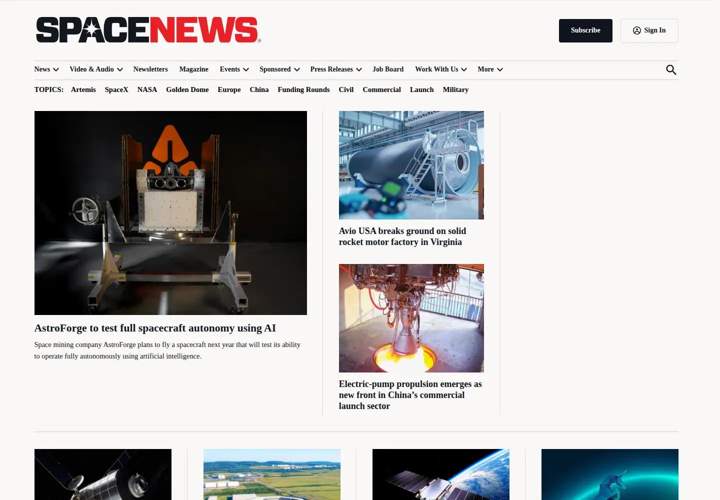 Screenshot of spacenews.com