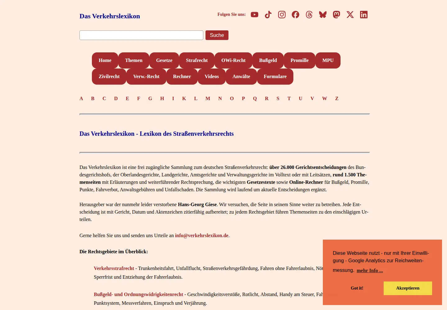 Captured homepage of verkehrslexikon.de in the current scan