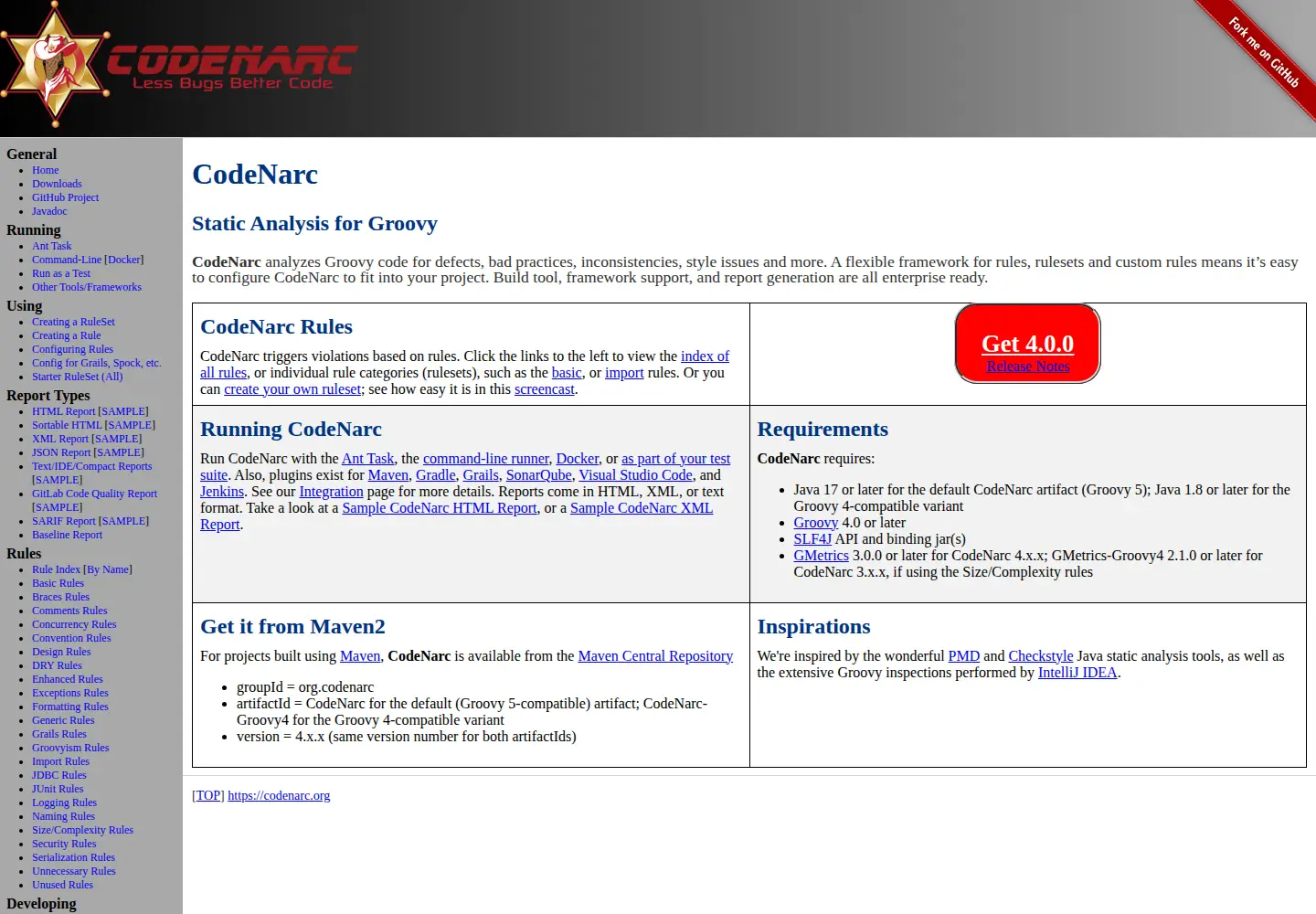 Screenshot of codenarc.org