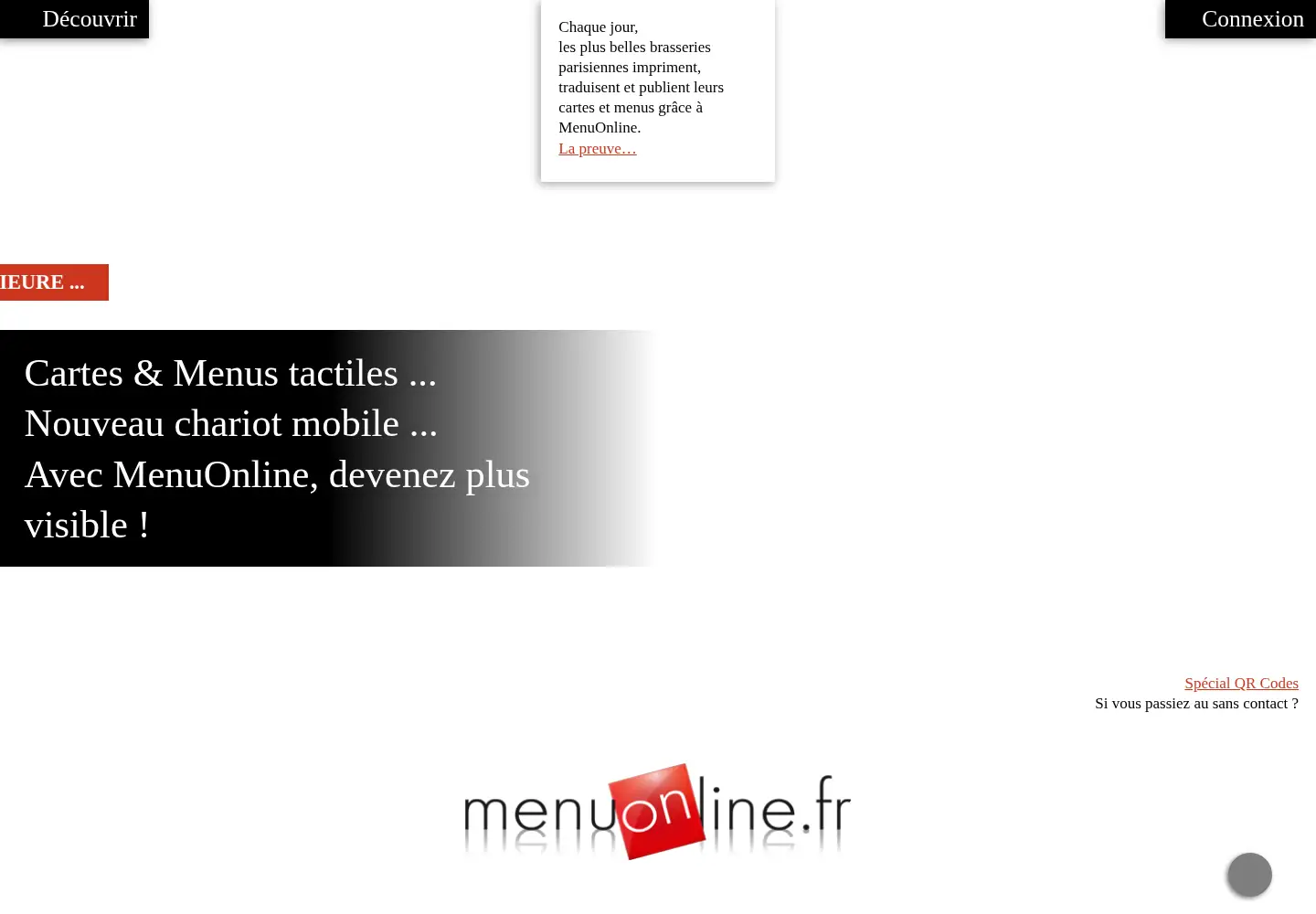 Captured homepage of menuonline.fr in the current scan