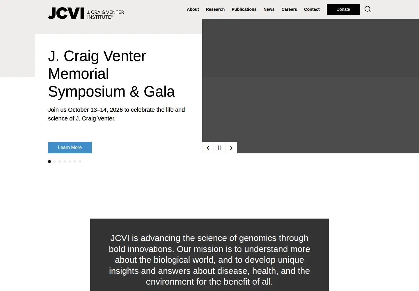 Captured homepage of venterinstitute.org in the current scan