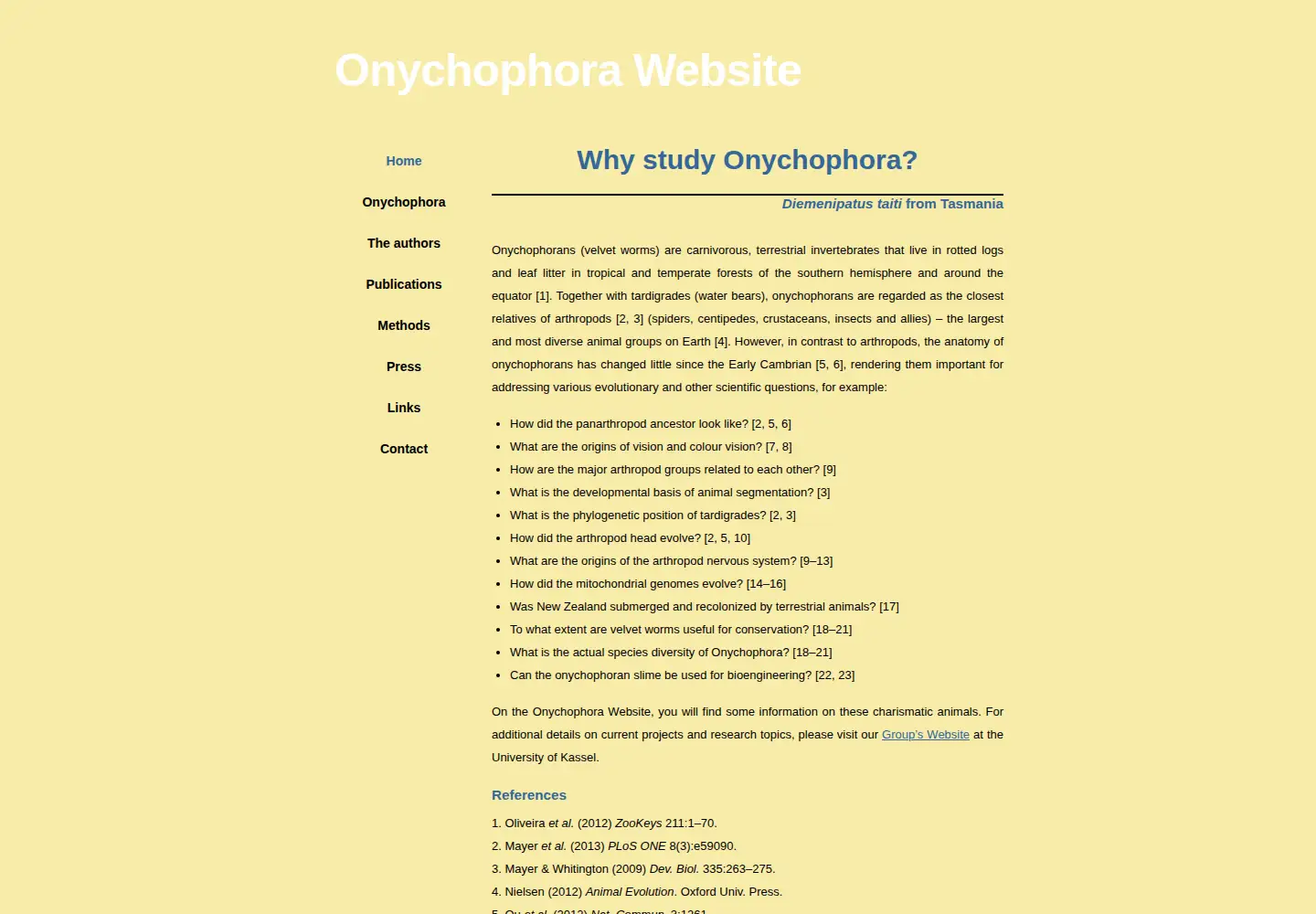 Captured homepage of onychophora.com in the current scan