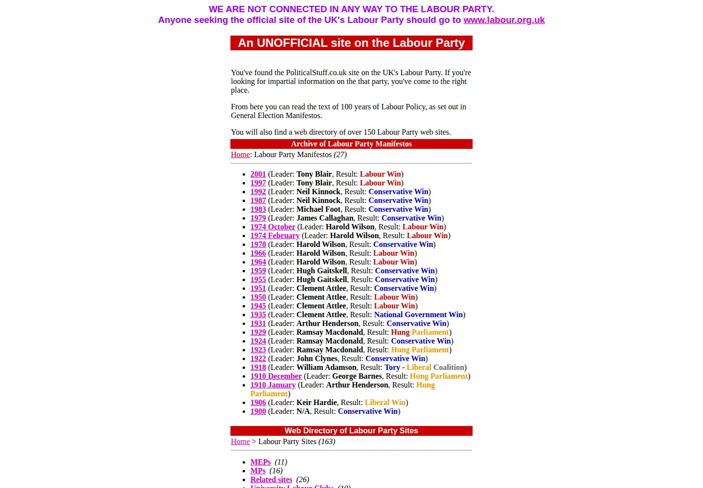 Captured homepage of labour-party.org.uk in the current scan