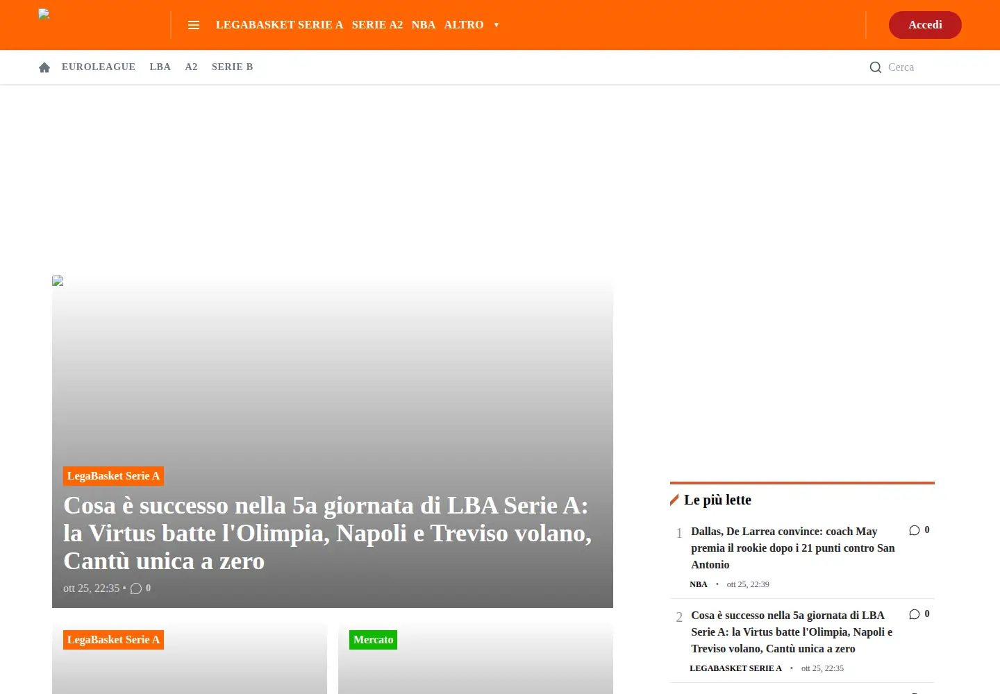 Screenshot of pianetabasket.com
