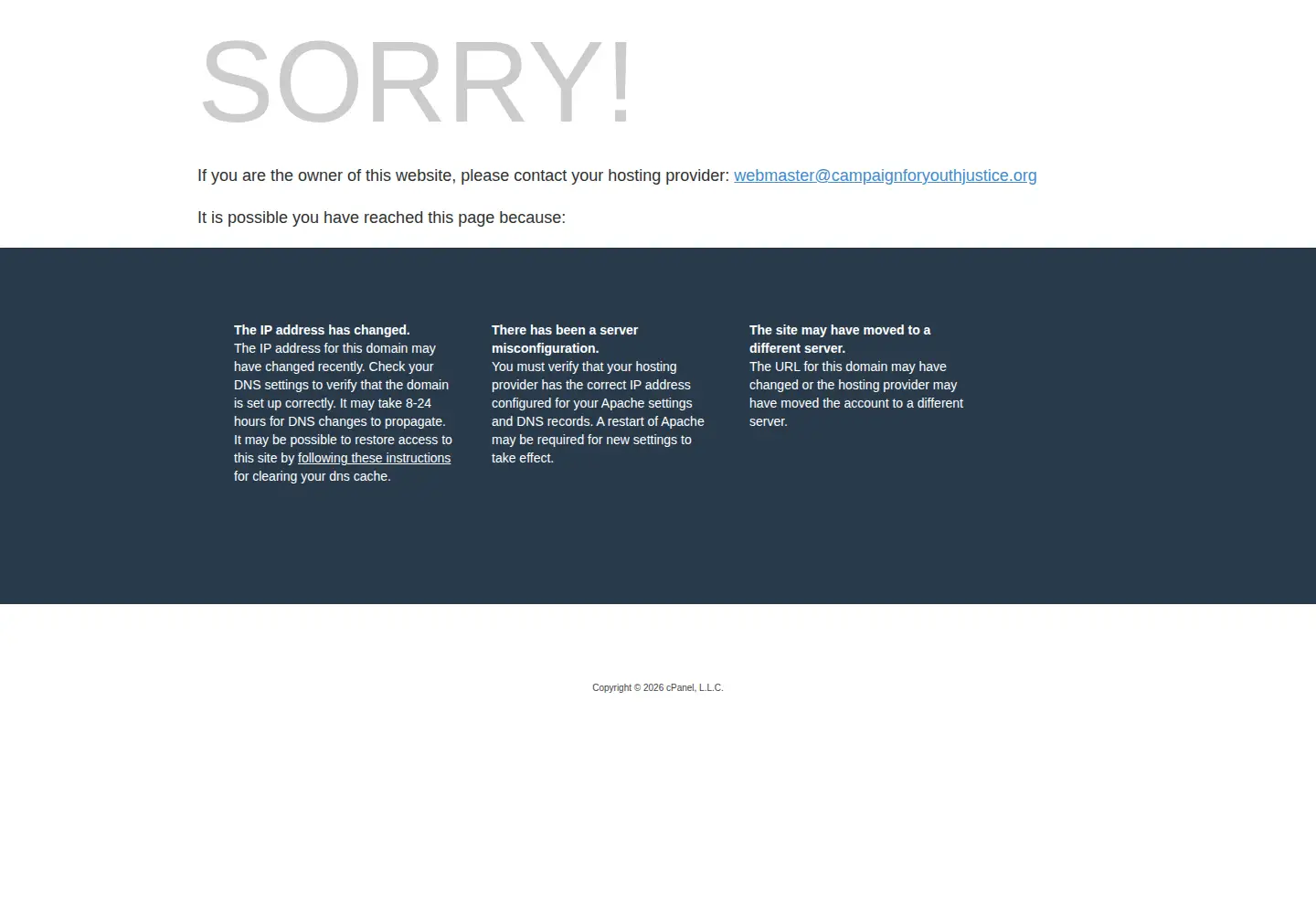 Captured homepage of campaignforyouthjustice.org in the current scan