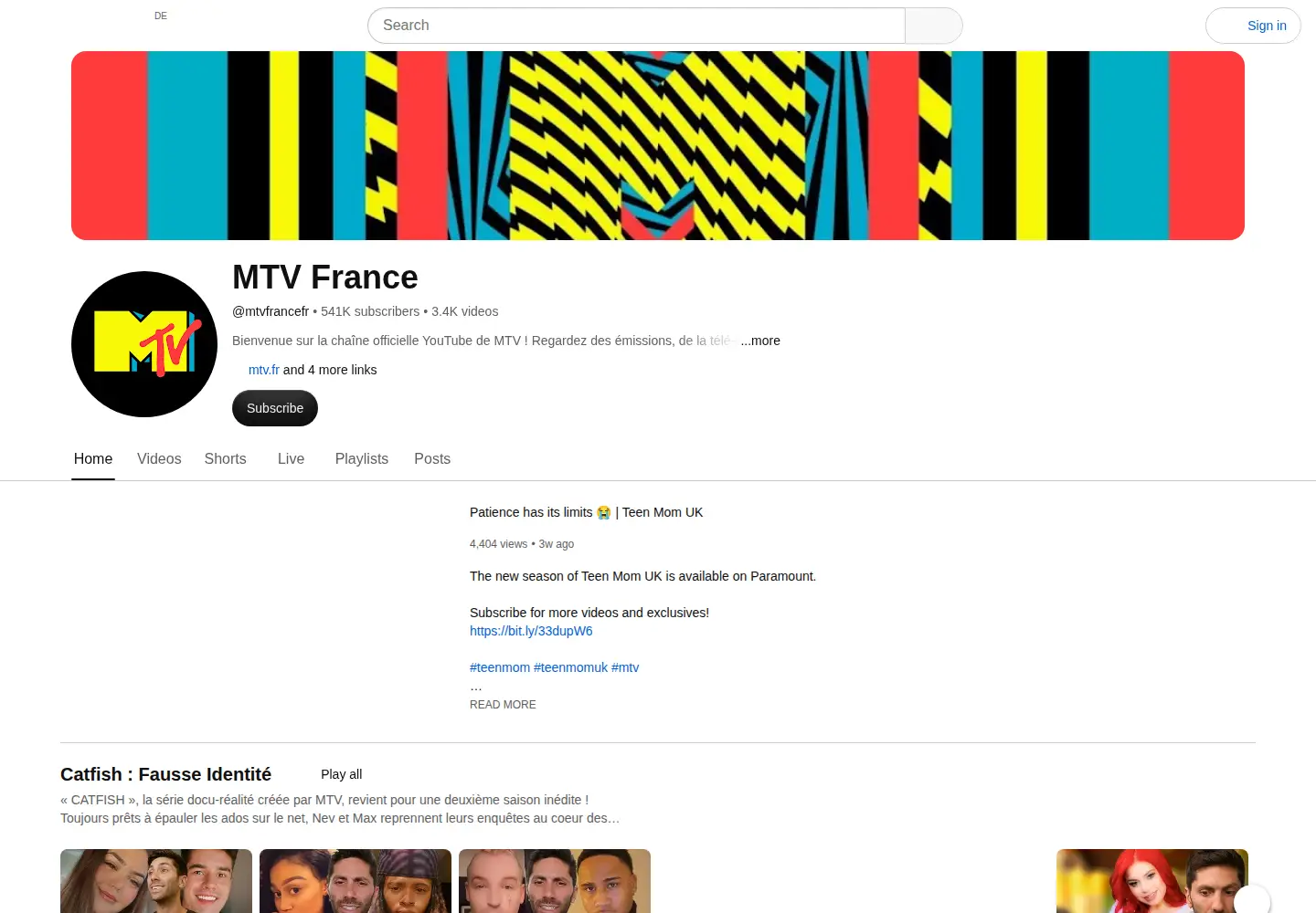 Captured homepage of mtv.ru in the current scan