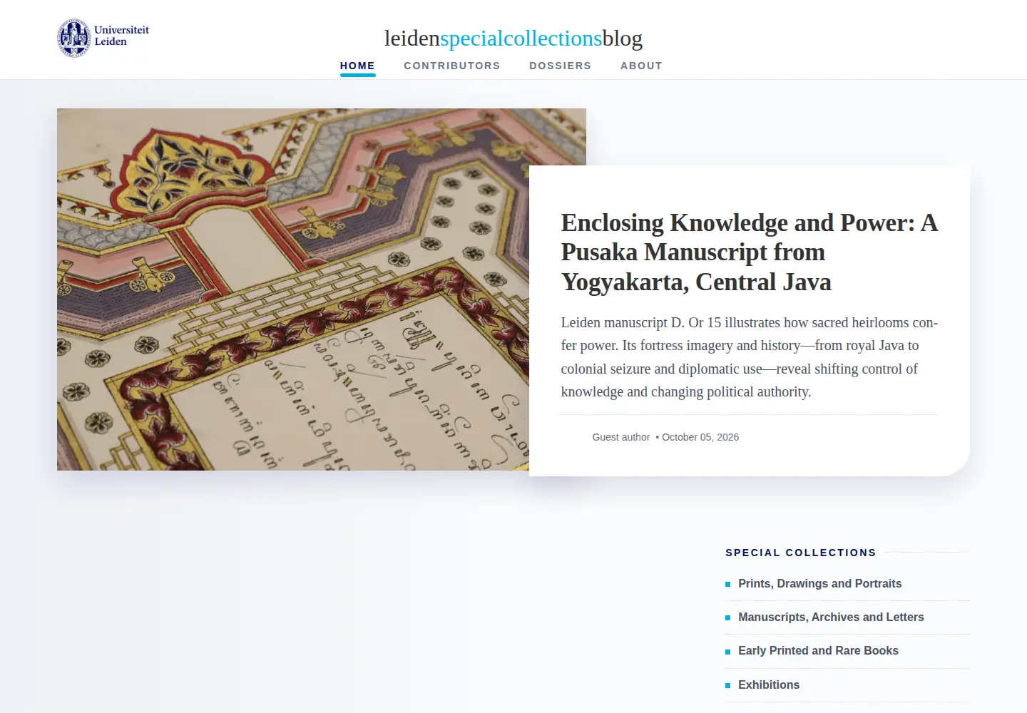 Screenshot of leidenspecialcollectionsblog.nl