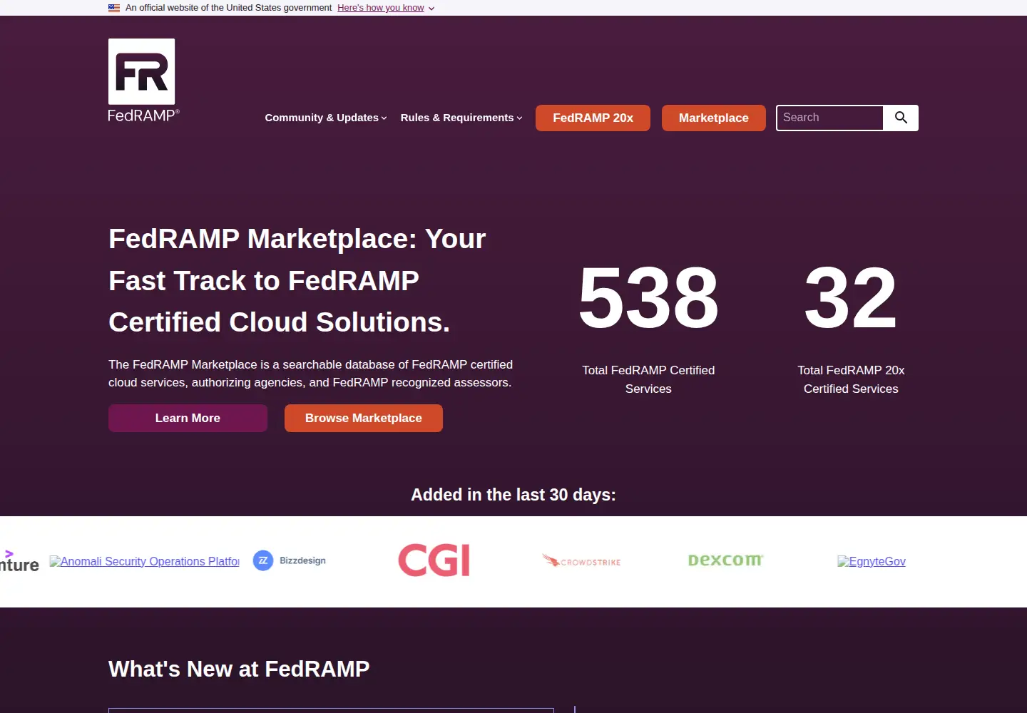 Screenshot of fedramp.gov