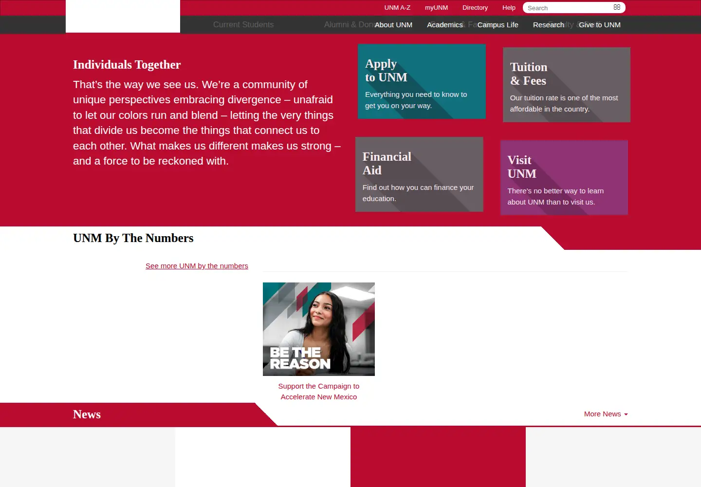 Screenshot of unm.edu