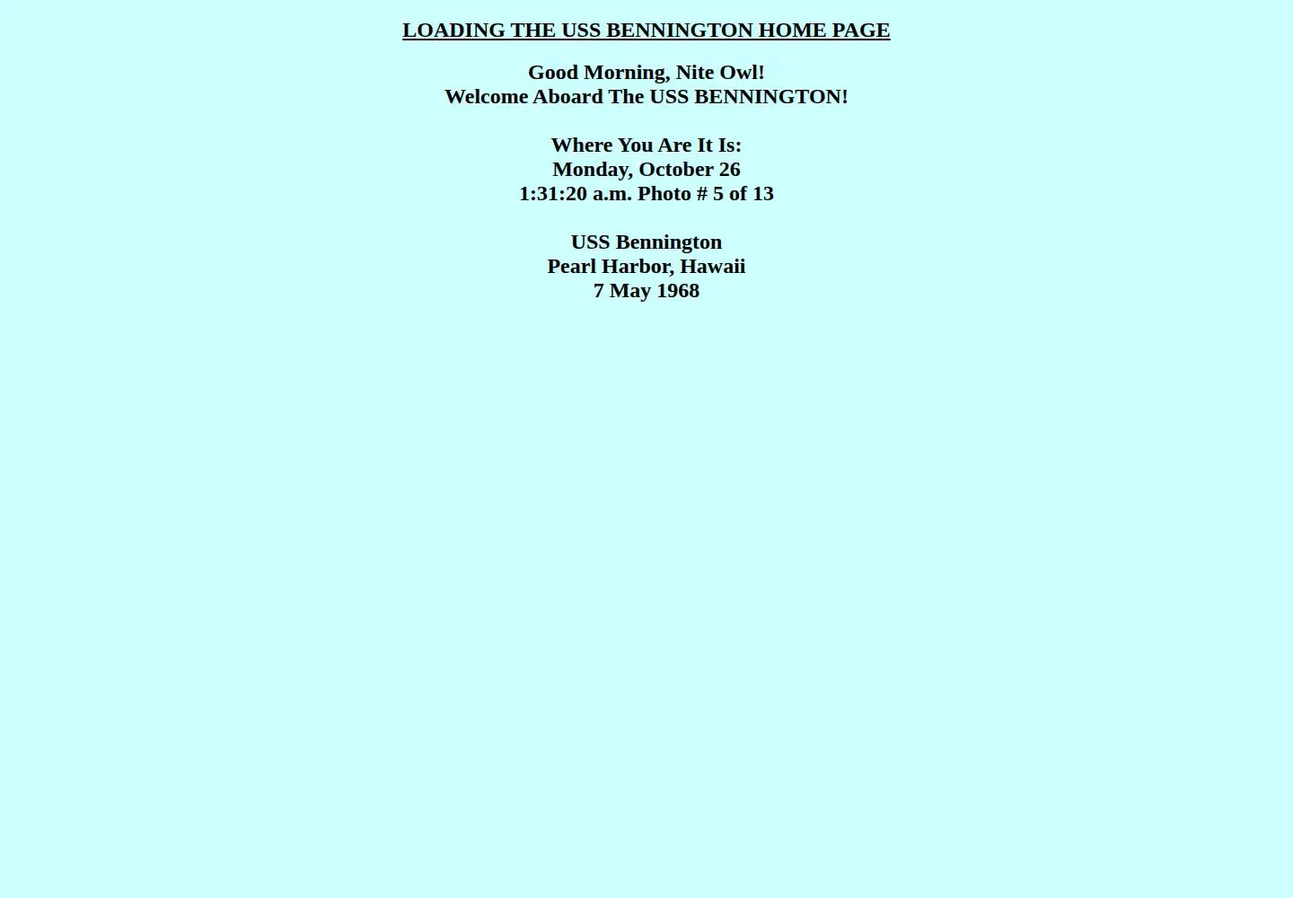 Captured homepage of uss-bennington.org in the current scan