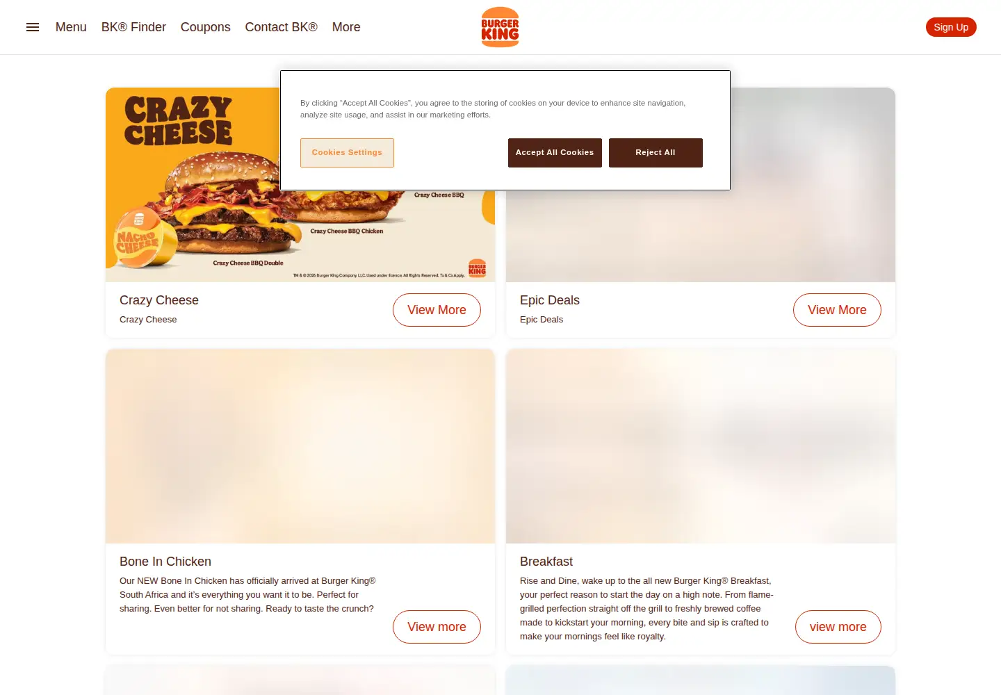 Screenshot of burgerking.co.za