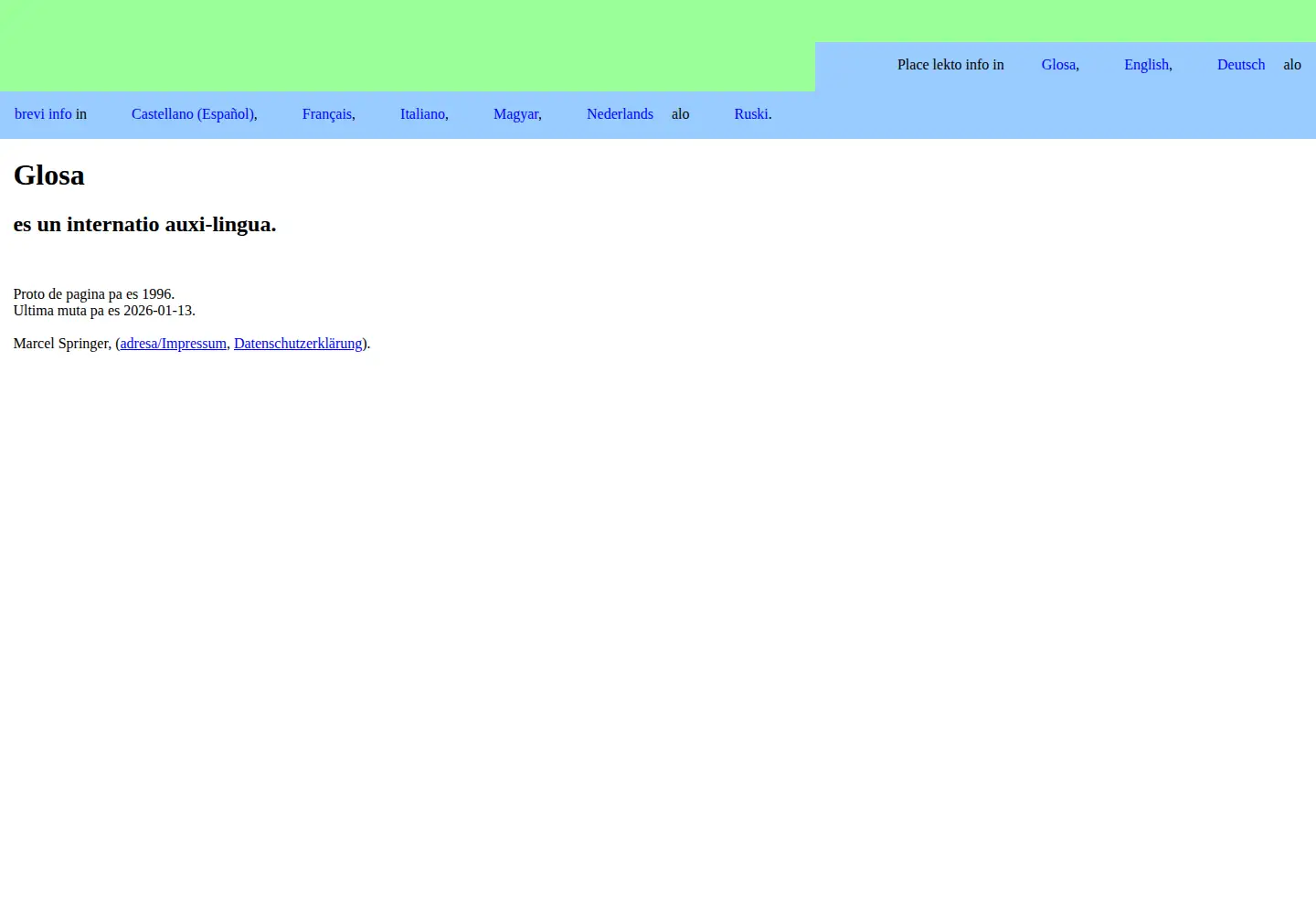 Captured homepage of glosa.org in the current scan