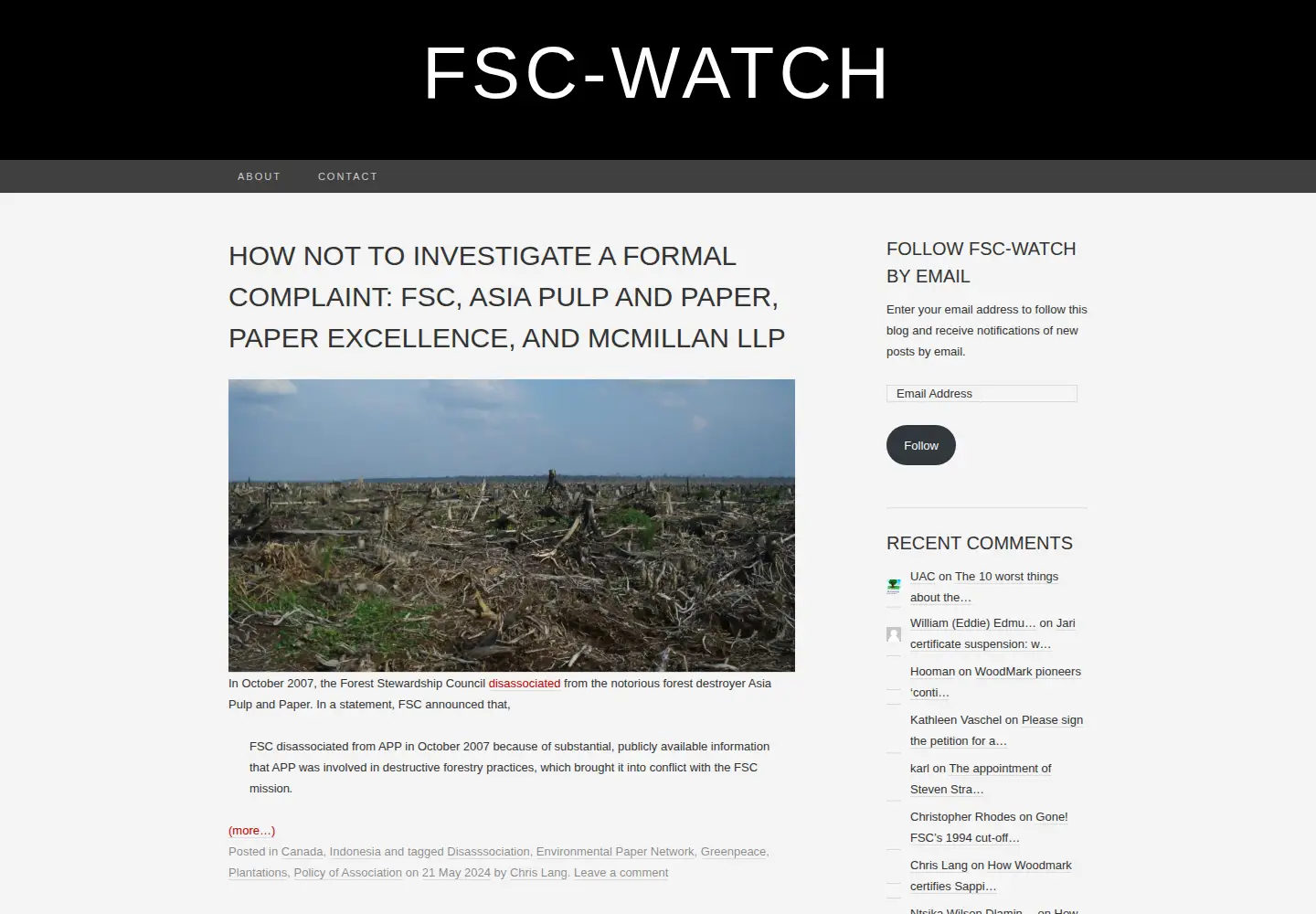 Captured homepage of fsc-watch.com in the current scan