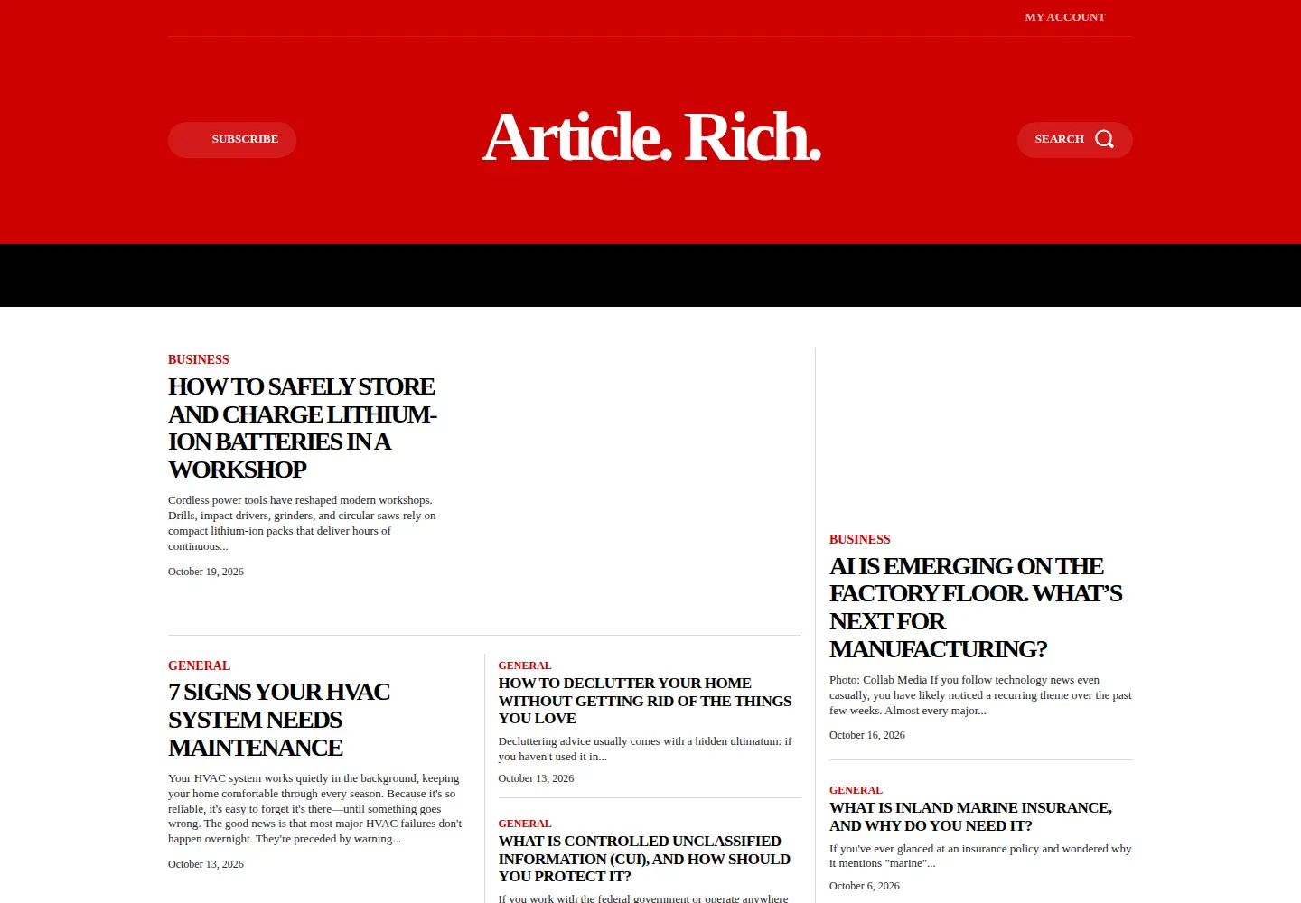 Captured homepage of articlerich.com in the current scan