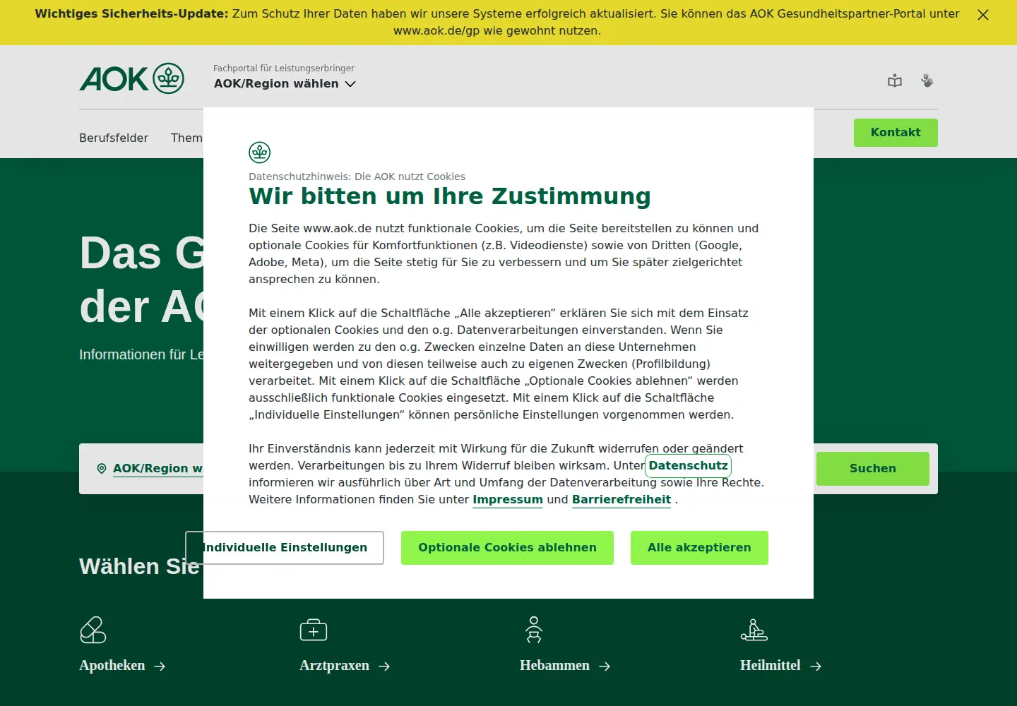 Screenshot of aok-gesundheitspartner.de