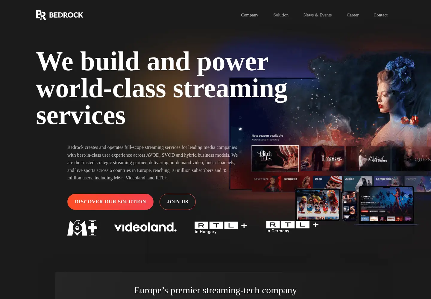Captured homepage of bedrockstreaming.com in the current scan