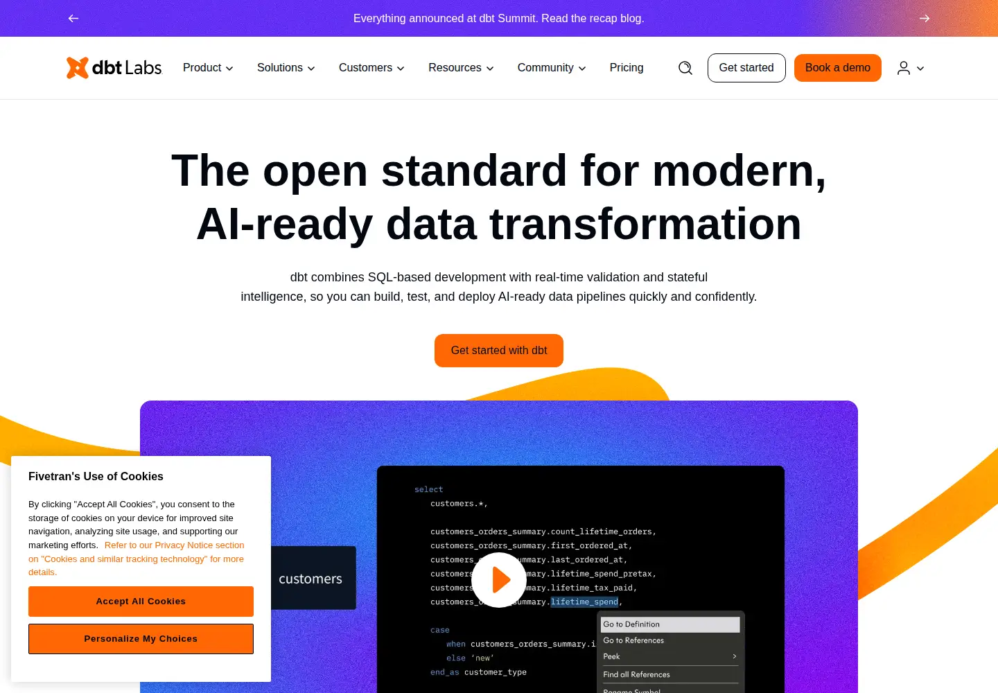 Screenshot of getdbt.com