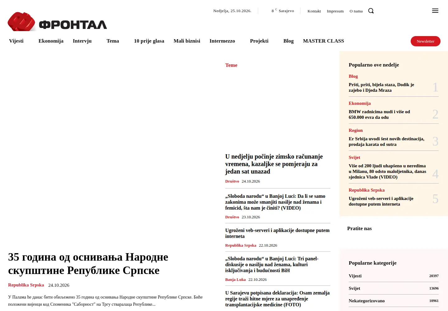 Captured homepage of frontal.ba in the current scan