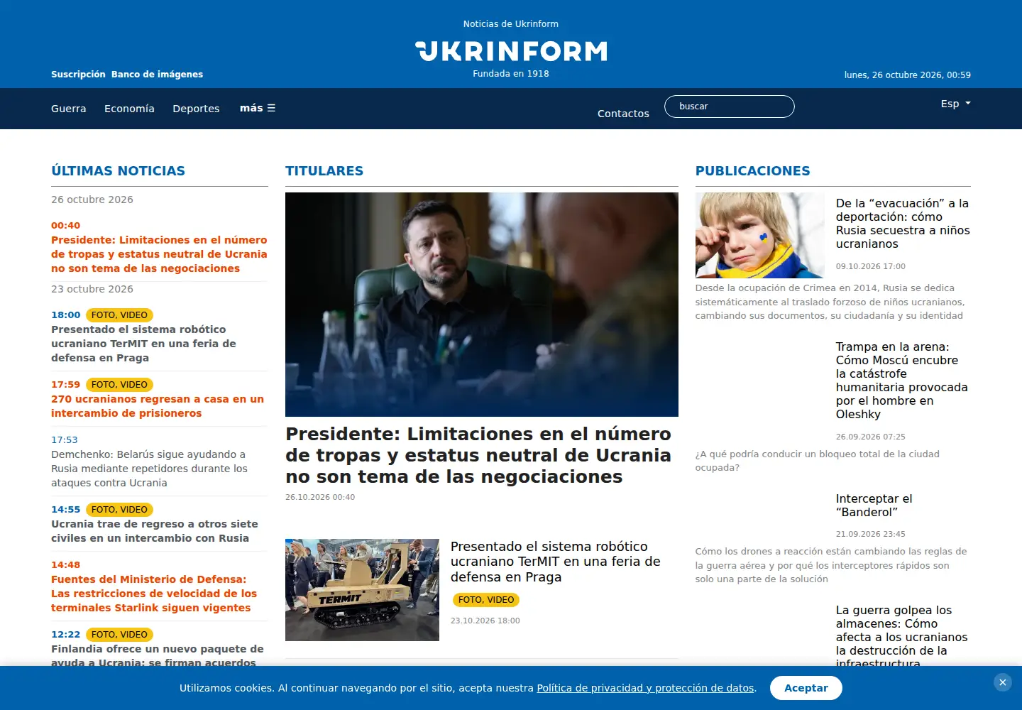 Captured homepage of ukrinform.es in the current scan