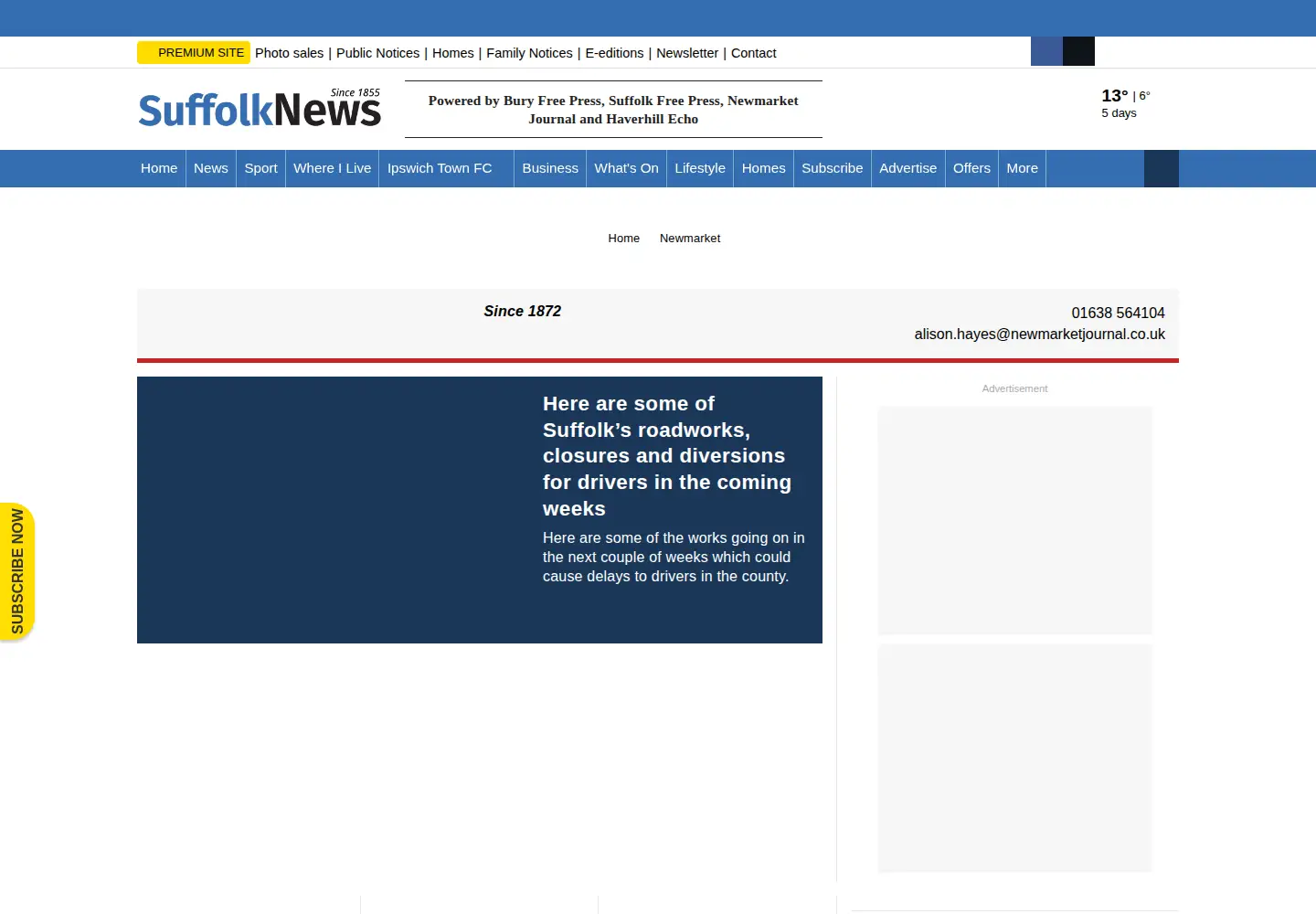 Captured homepage of newmarketjournal.co.uk in the current scan