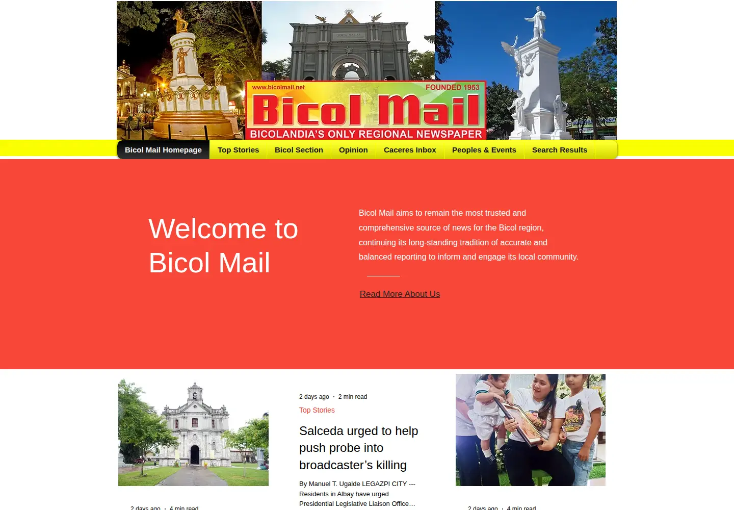 Captured homepage of bicolmail.net in the current scan