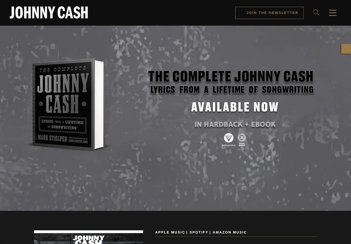 Captured homepage of johnnycashonline.com in the current scan