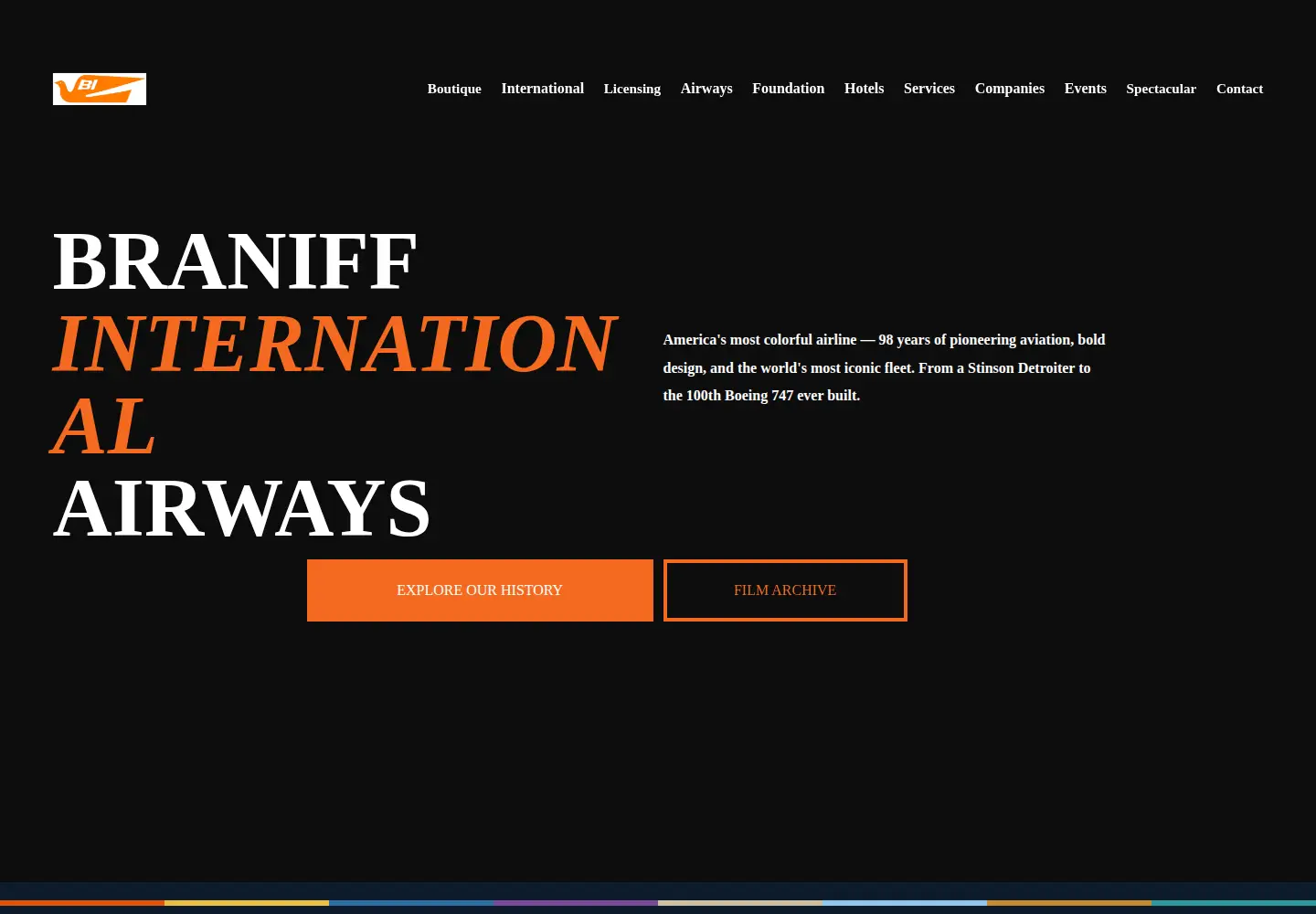 Captured homepage of braniffinternational.com in the current scan