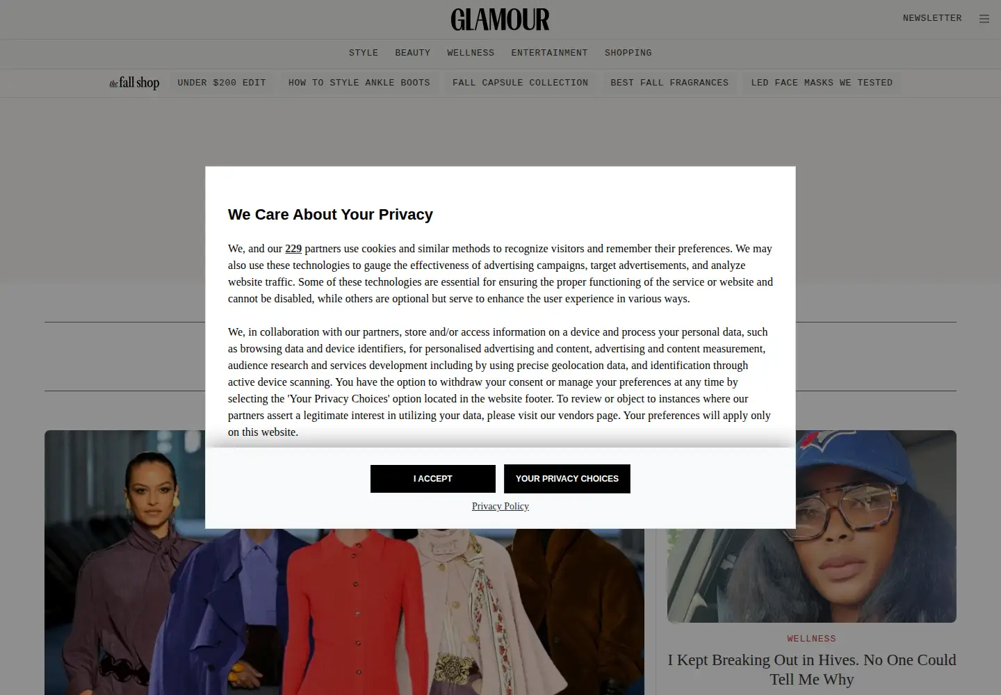 Screenshot of glamour.com