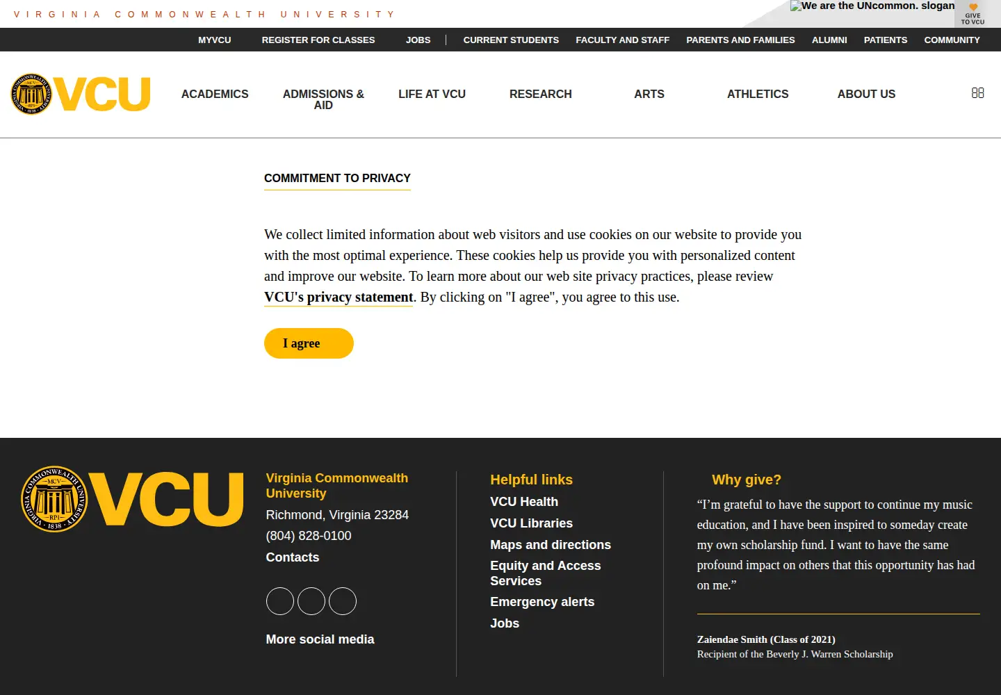 Screenshot of vcu.edu
