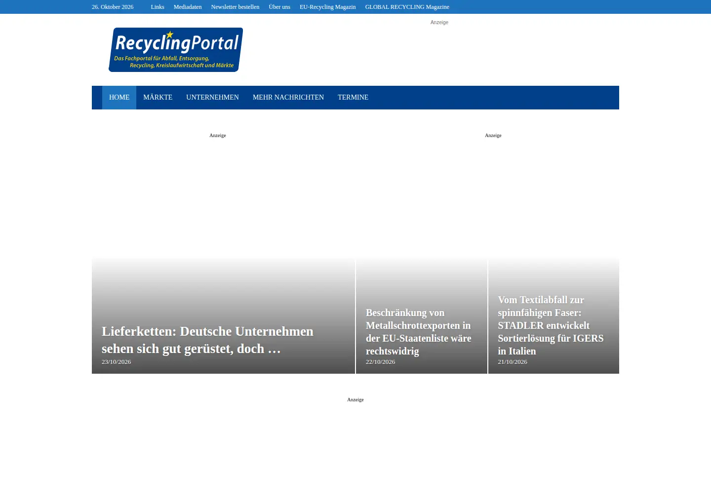 Captured homepage of recyclingportal.eu in the current scan