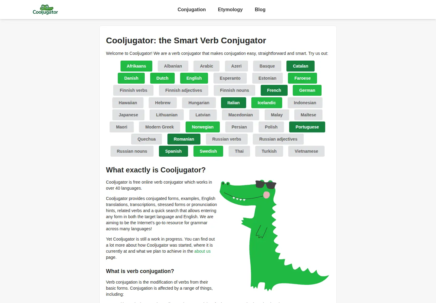 Screenshot of cooljugator.com
