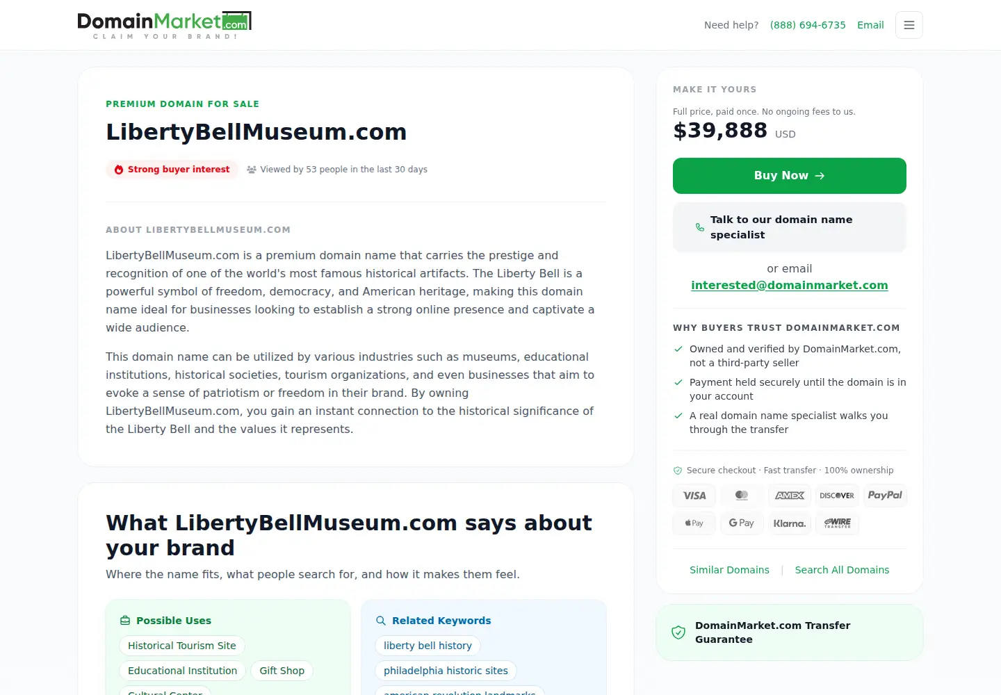 Captured homepage of libertybellmuseum.com in the current scan