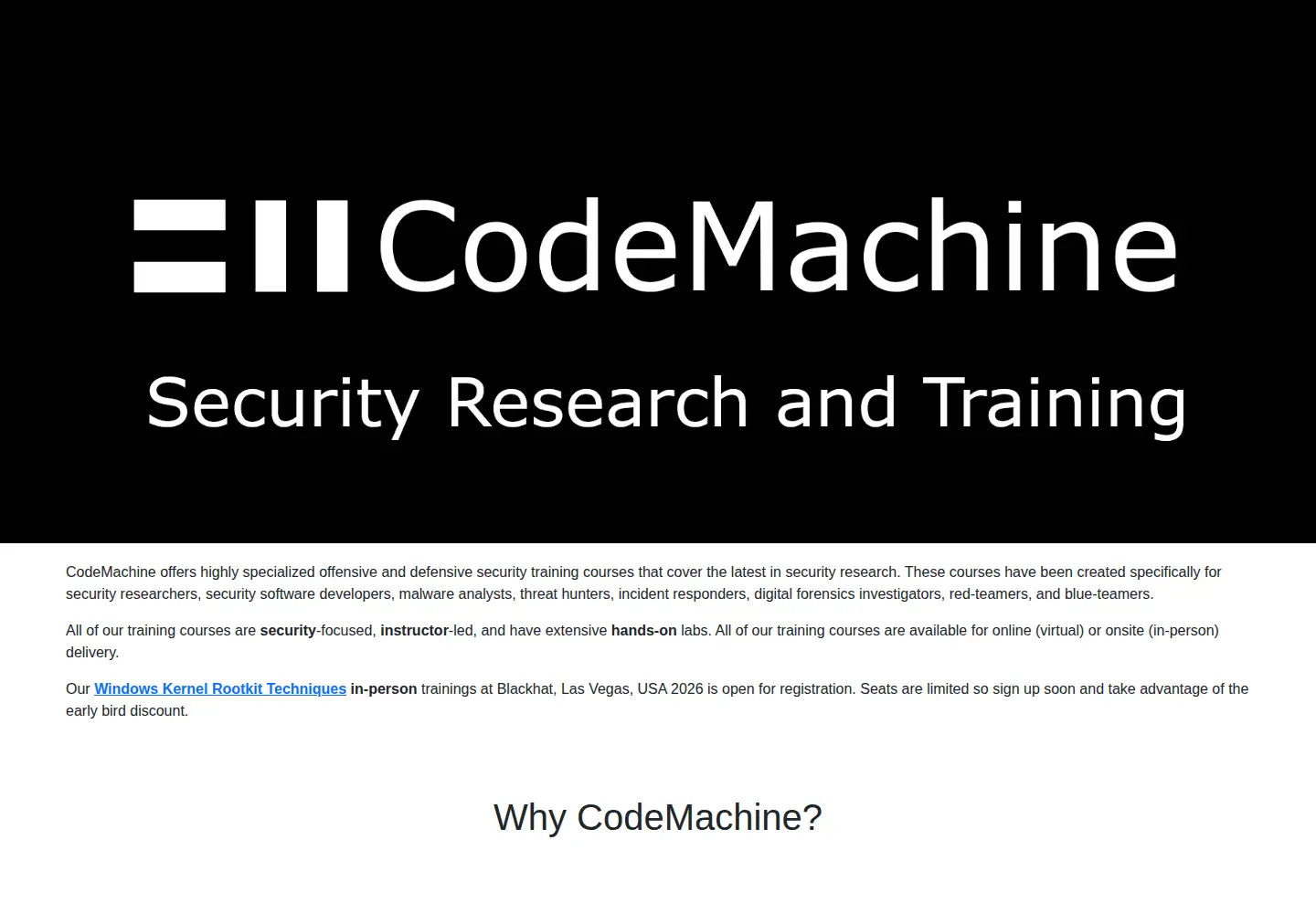 Captured homepage of codemachine.com in the current scan