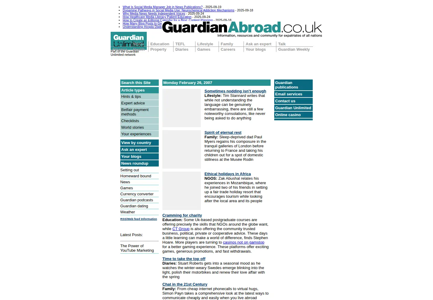 Captured homepage of guardianabroad.co.uk in the current scan