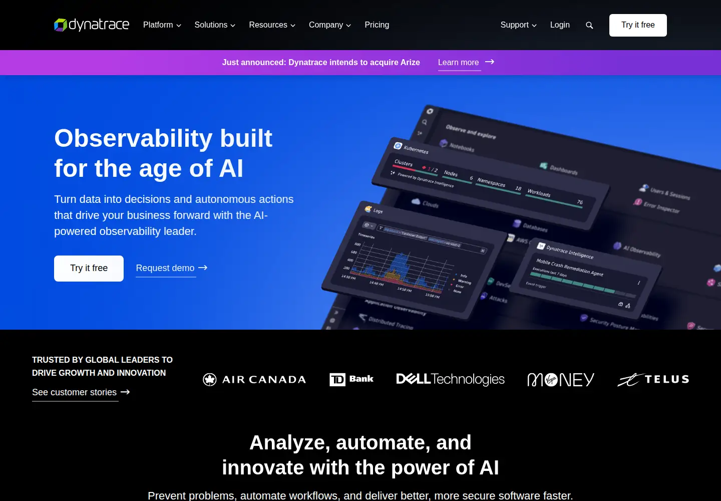 Screenshot of dynatrace.com
