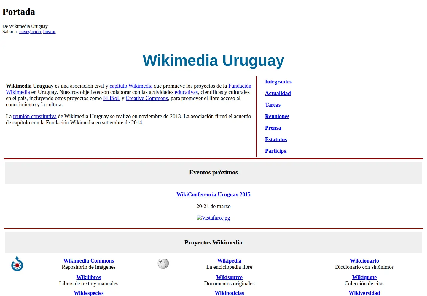Captured homepage of wikimediauruguay.org in the current scan