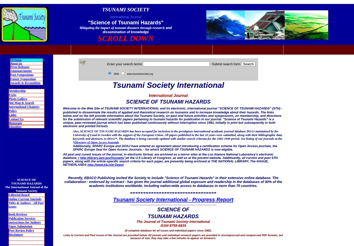 Screenshot of tsunamisociety.org
