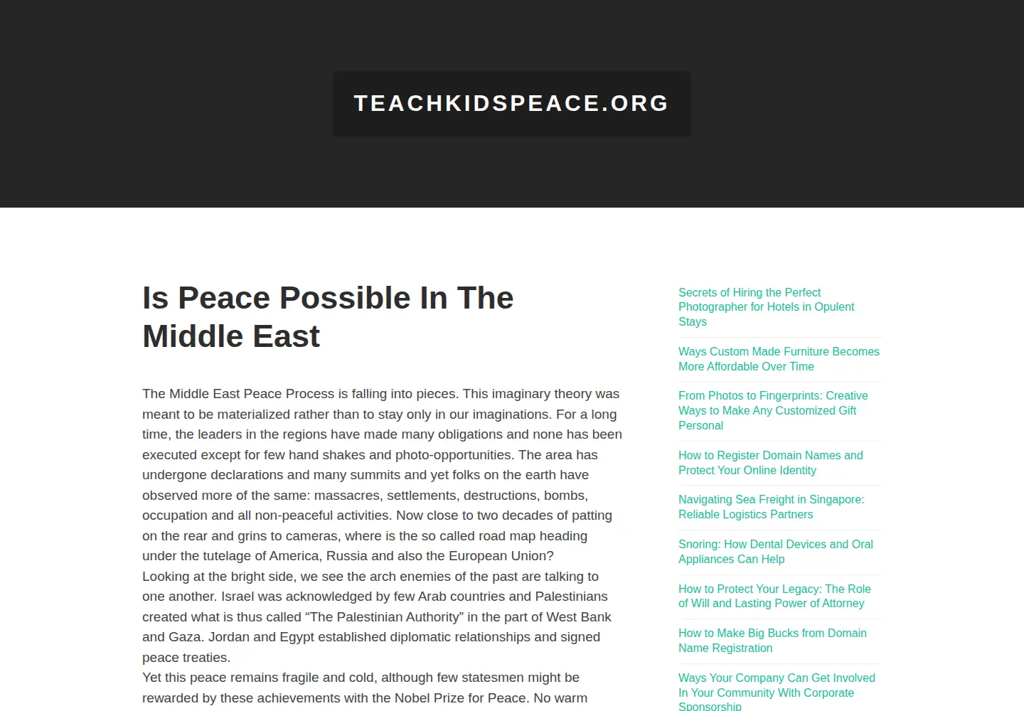 Screenshot of teachkidspeace.org