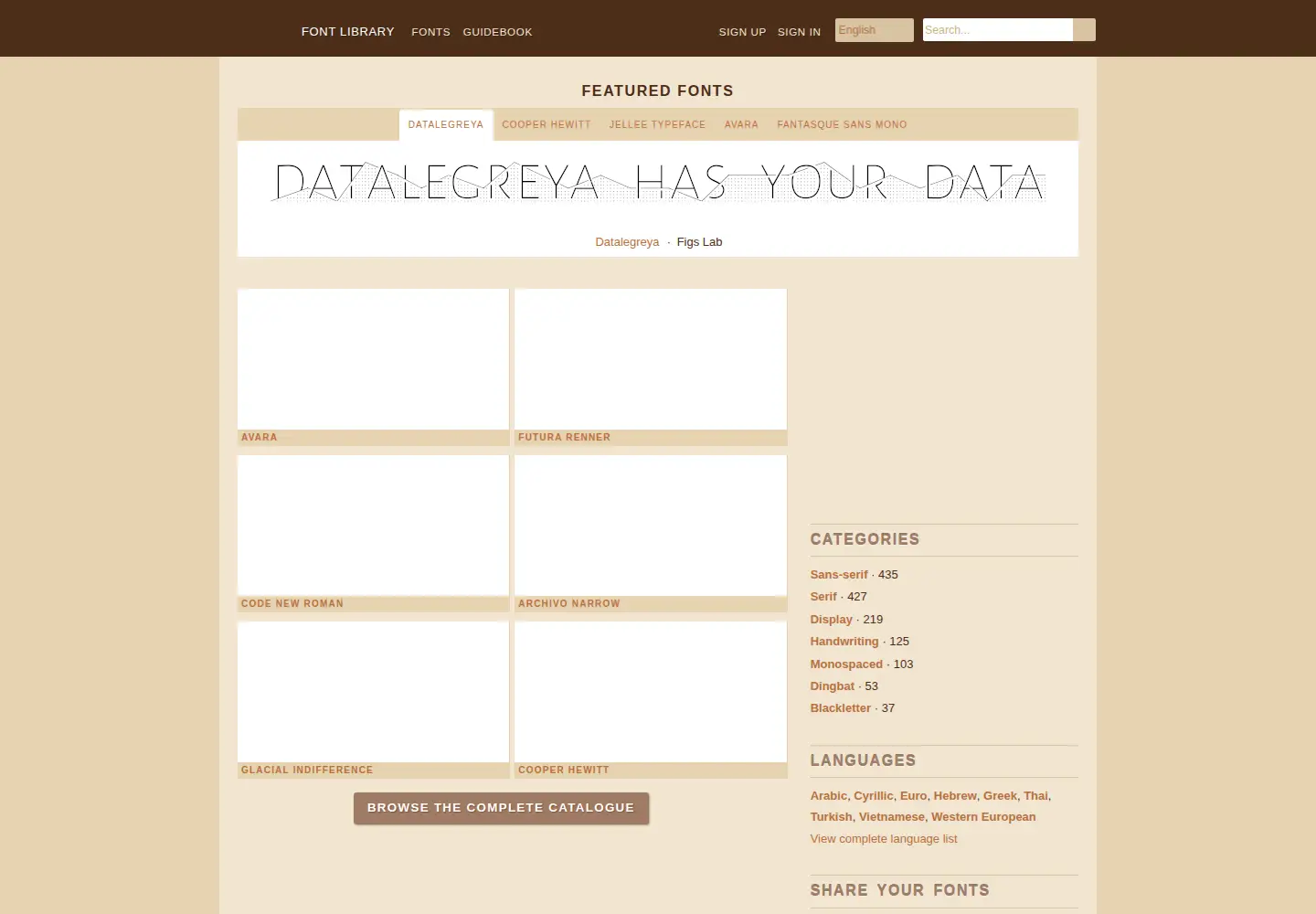 Screenshot of fontlibrary.org