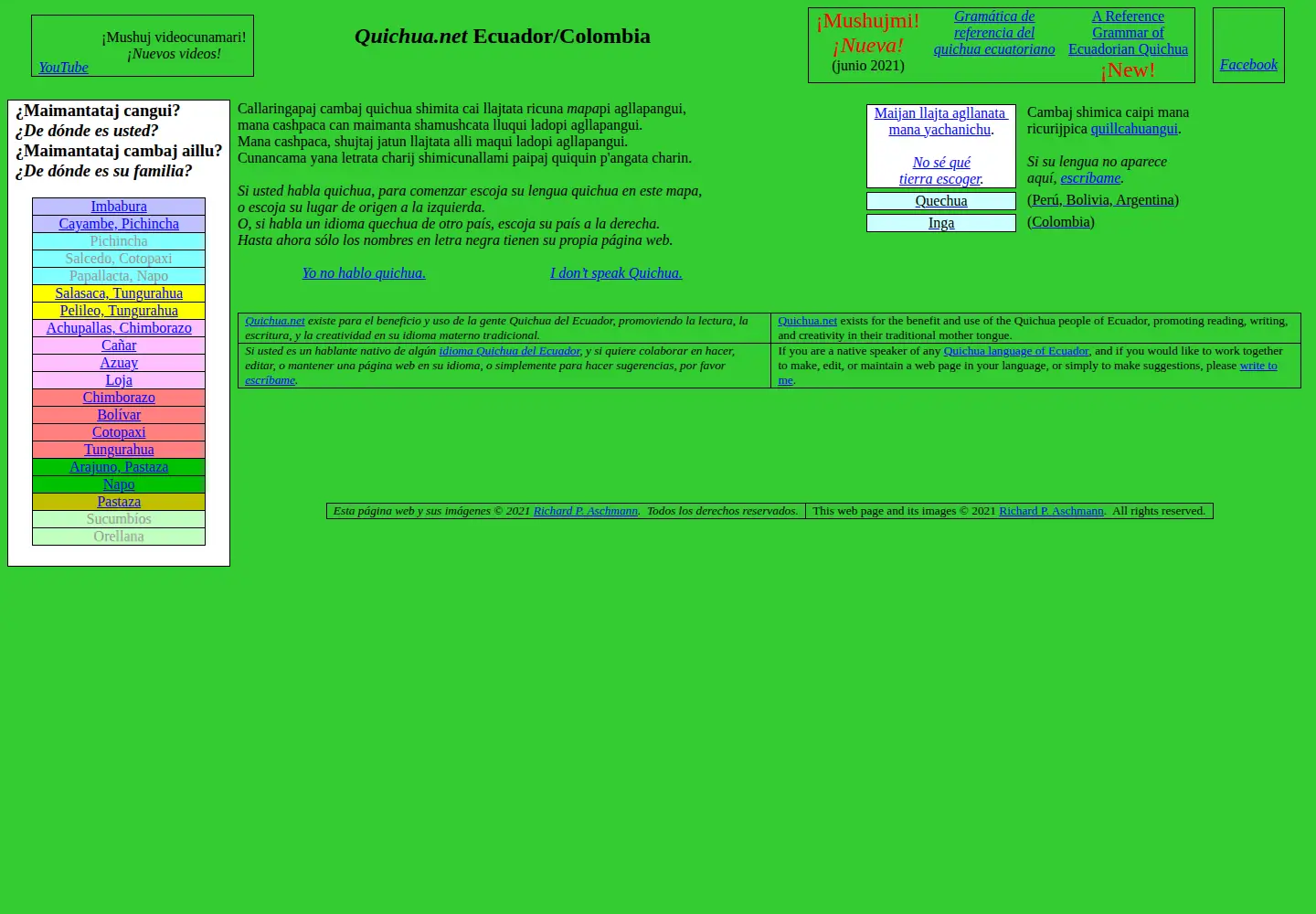 Captured homepage of quichua.net in the current scan