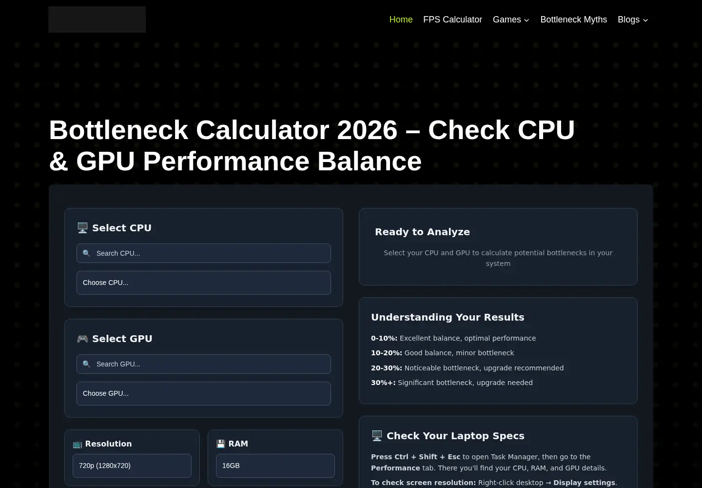 Screenshot of bottleneckcheck.com