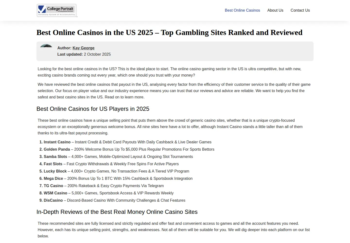 Screenshot of collegeportraits.org