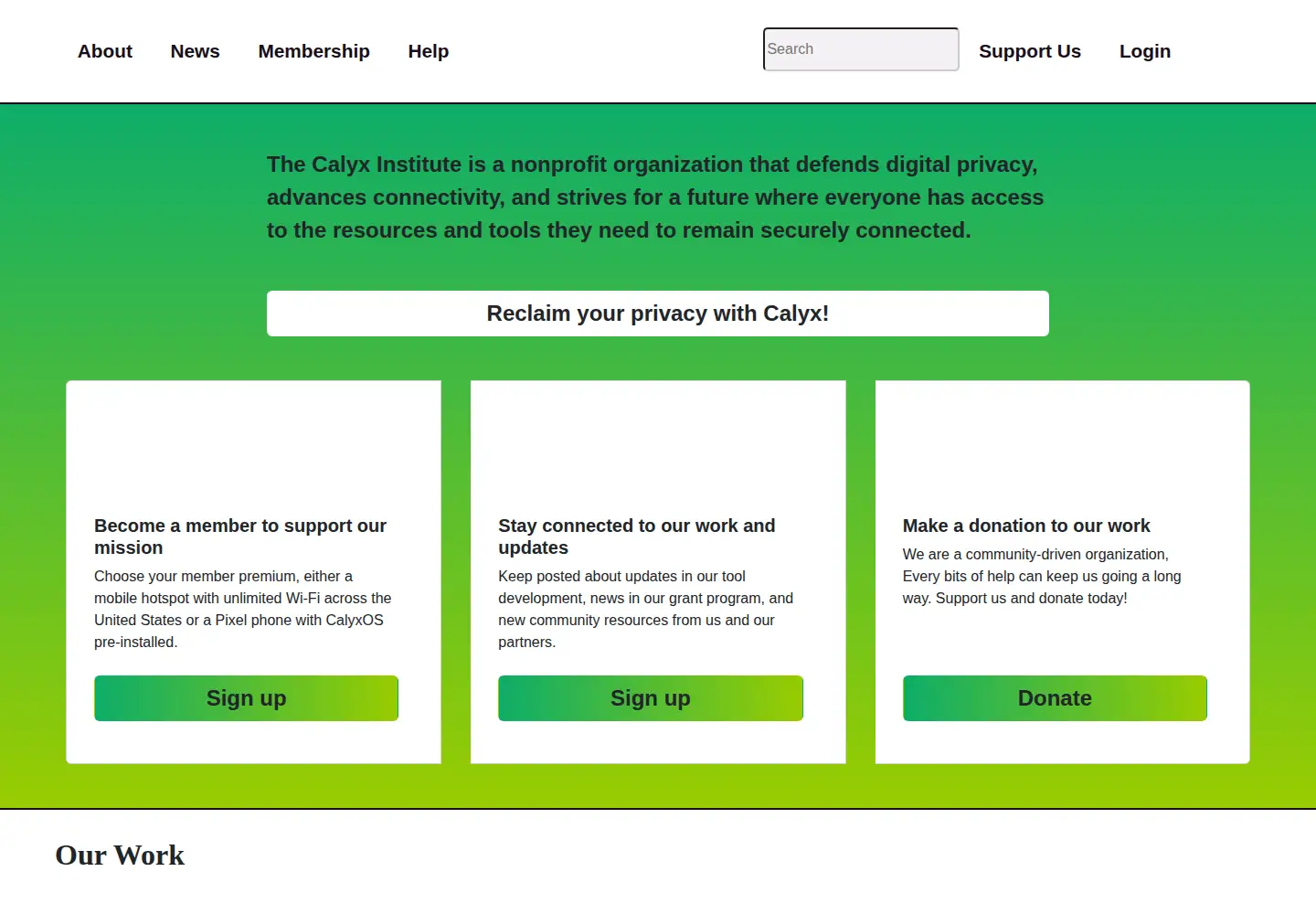 Screenshot of calyx.net