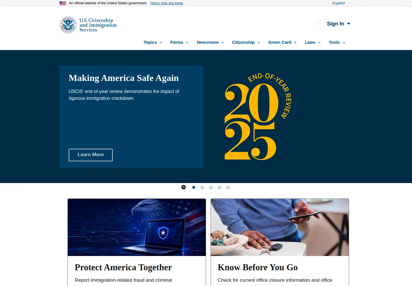 Screenshot of uscis.gov
