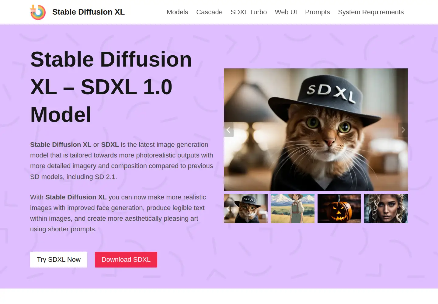 Screenshot of stablediffusionxl.com