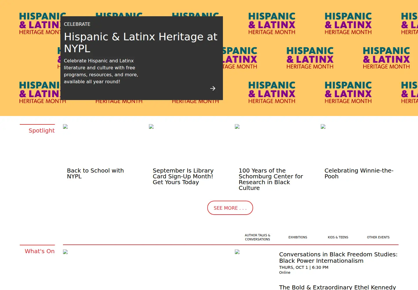 Captured homepage of nypl.org in the current scan