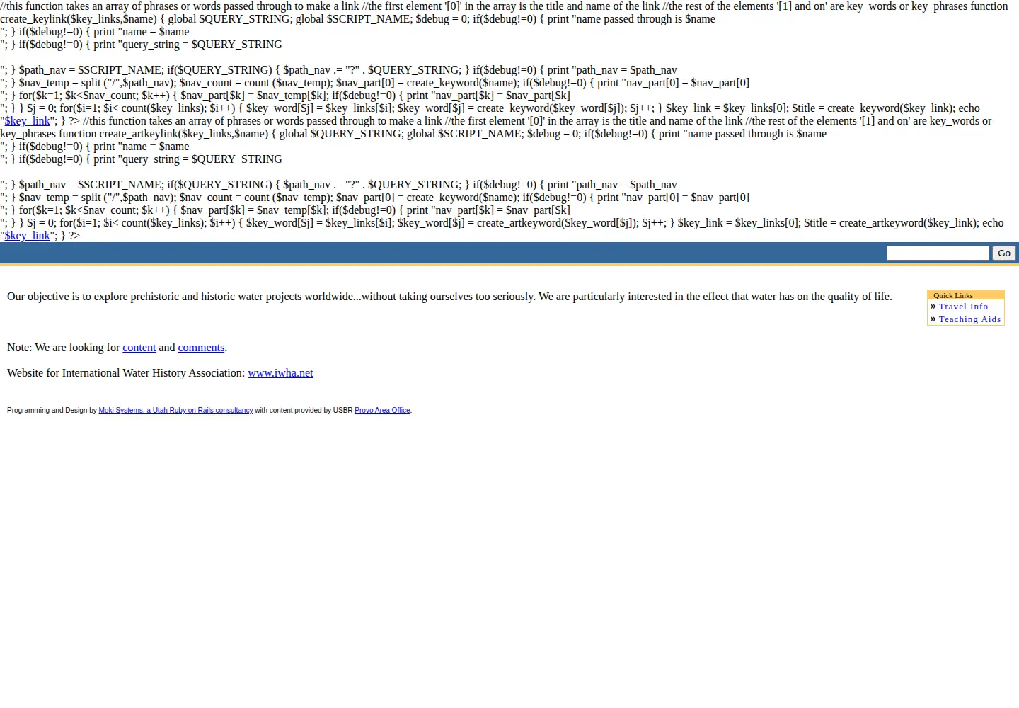 Captured homepage of waterhistory.org in the current scan
