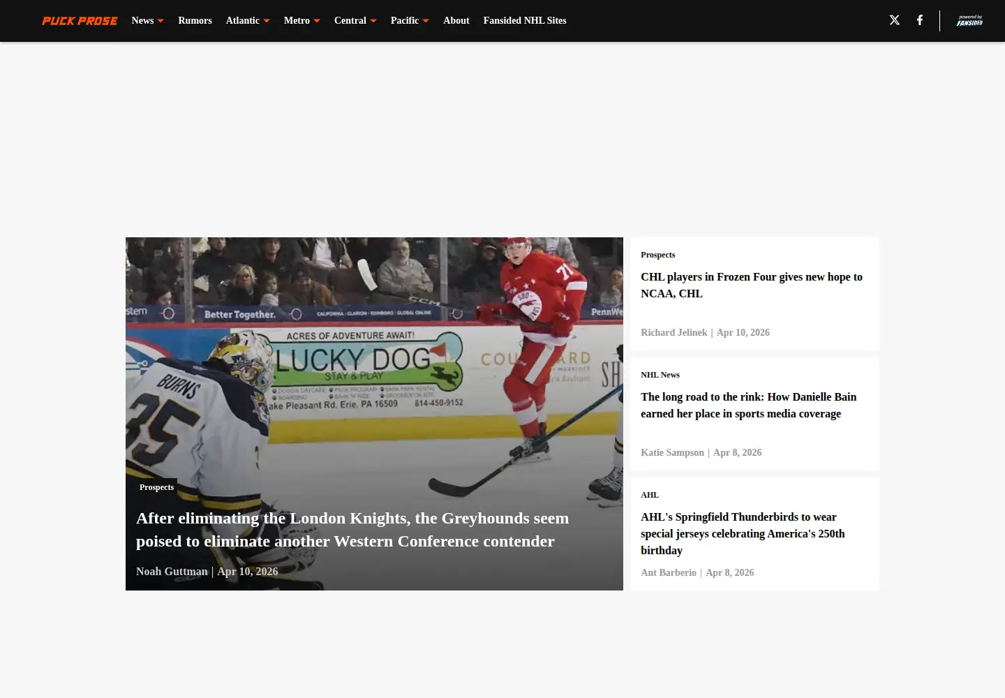 Captured homepage of puckprose.com in the current scan