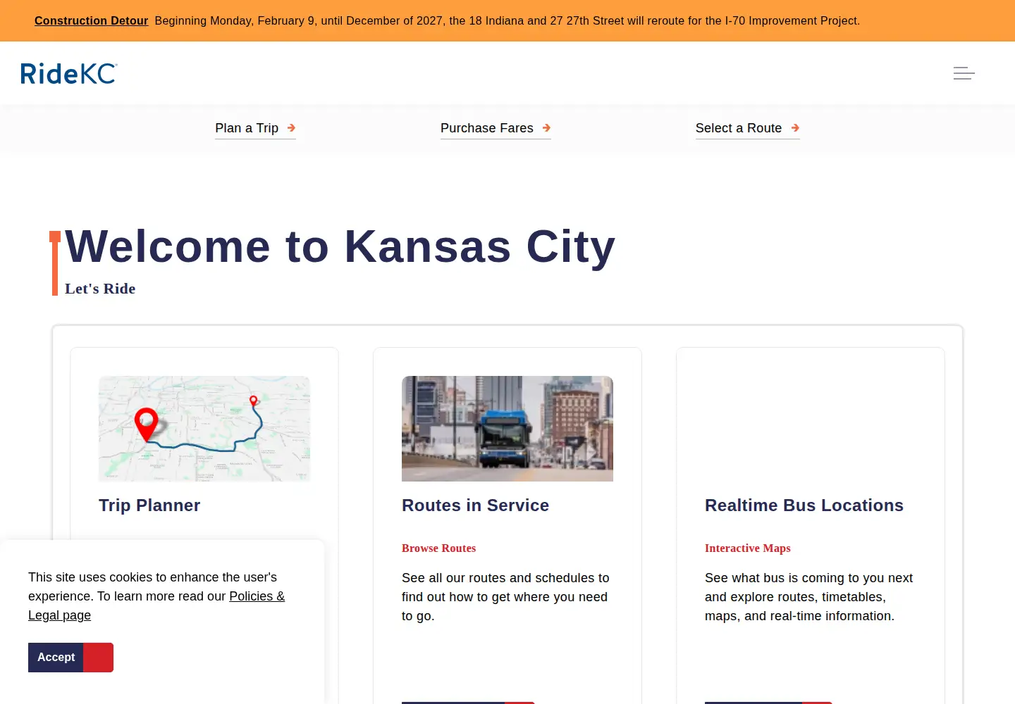Screenshot of ridekc.org